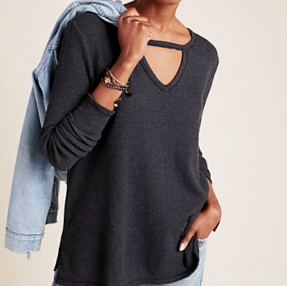 Anthropologie T La Nadia Gray Cutout Waffle Knit Thermal Size Small - Picture 1 of 8